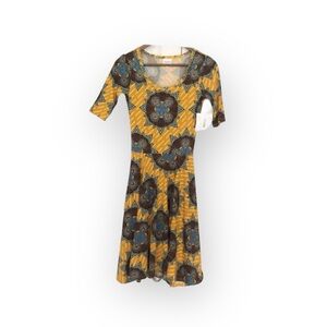 NWT LuLaRoe Nicole dress yellow and brown pattern